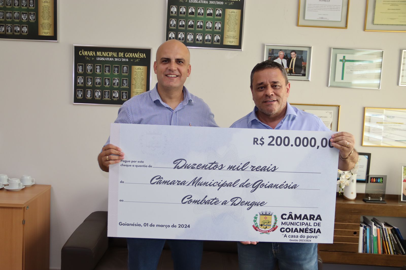 Presidente da Câmara Municipal de Goianésia reforça combate à dengue com repasse de R$200 mil para prefeitura