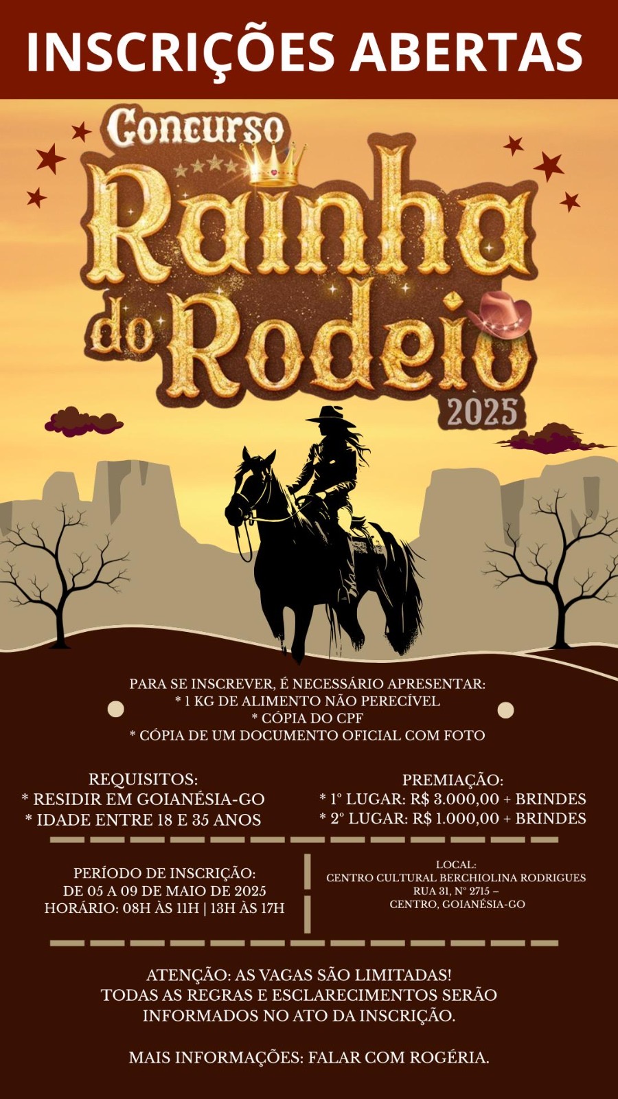 Concurso Rainha do Rodeio 2025 está com inscrições abertas em Goianésia